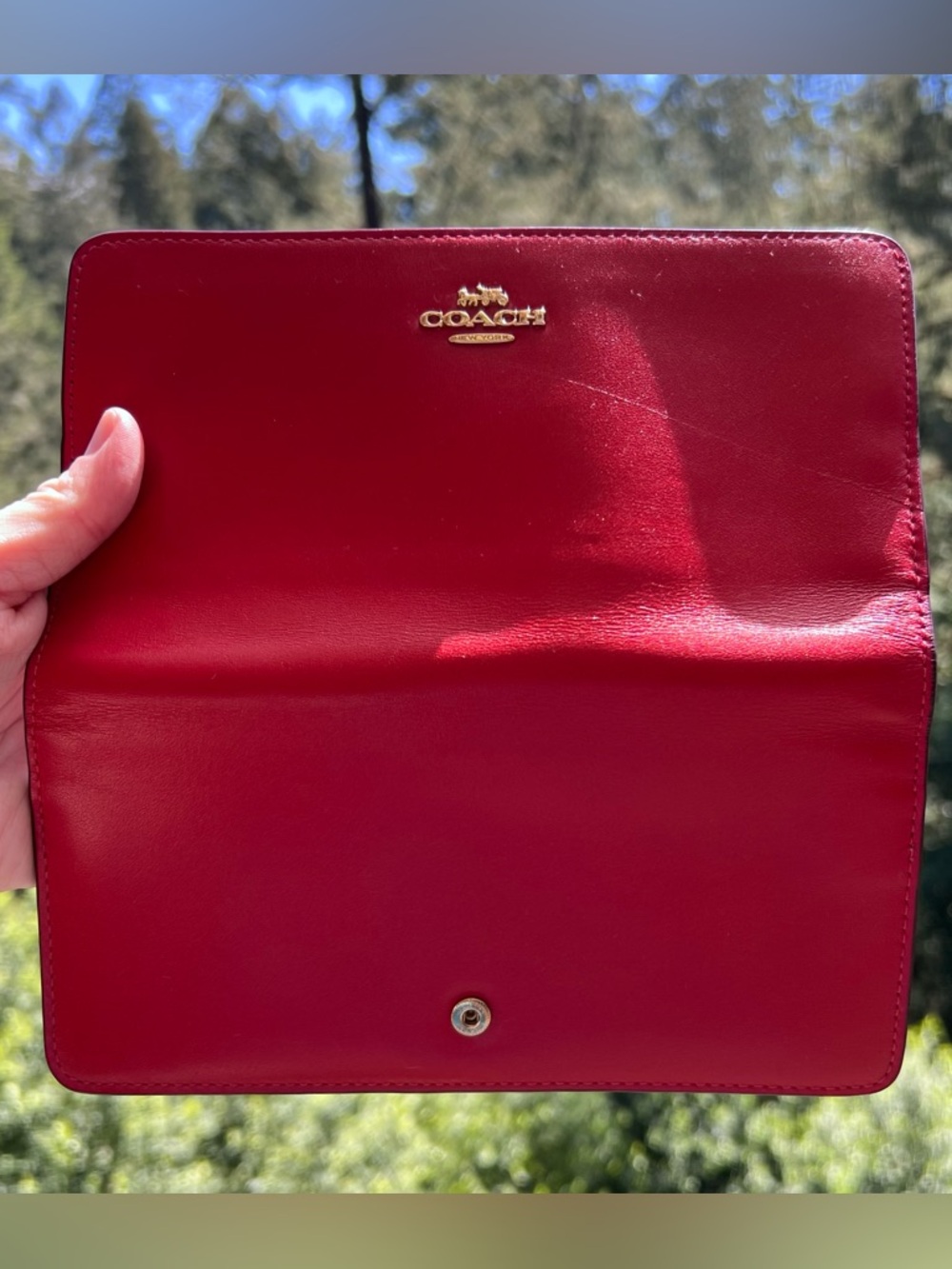 COACH Red Smooth Leather Slim Wallet Clutch CC Holder Gold Hardware AUTHENTIC - Picture 4 of 8